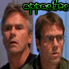 Two side-by-side show men with text overlays; left displays 'opposites' in green pixelated font, right shows 'attract' in matching style