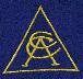 Animated sequence of golden triangular icons on blue background showing progressive transformation from stylized letters to circular patterns with radiating lines.