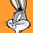 Pixelated cartoon character head with long ears and white muzzle against orange background, showing motion blur on left side.
