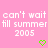 Pixelated pink background with white text repeating 'can't wait fill summer 2005' and two green heart icons at the bottom, displayed as a contact sheet of two identical frames.