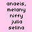 Pixelated text list of names on pink and white background with alternating color blocks.