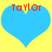 Two identical blue heart shapes on a yellow background with red text "Taylor" above each heart.