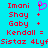 Pixelated red text on cyan background with a pink heart-shaped icon and plus signs between names.
