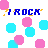 Pixelated animated contact sheet showing multiple frames of a text-based icon with repeating phrases and colored dots on white background.
