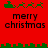 Red background with green pixelated holiday-themed elements and "merry christmas" text in two