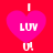 Four identical pink heart-shaped icons with 'I LUV U' text on a red background, arranged in a