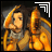 Pixelated static image of a character with orange hair and armor-like clothing surrounded by fire effects, featuring white corner brackets in the top-right.