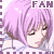 Pixelated image of a character with short pink hair and closed eyes, wearing light-colored clothing against a checkered background.