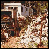 25 identical pixelated images showing a wooden structure with a 'HOME' label, transitioning to 'SWEET' in the bottom two