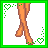 Pixel art of green-bordered showing a character's legs, torso, head, and repeated text 'krisci' with heart motifs
