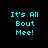 Pixelated cyan text "It's All Bout Mee!" on black background with magenta highlight bars in four variations.