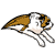 Pixelated icon of a brown and white animal head with black accents, featuring a stylized snout and curved ears on a white background.