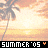Pixelated beach scene with palm trees and sunset sky, repeated horizontally across two of identical frames