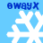 Blue background with white snowflake icons and blue text reading 'θw8yX' in four corners, showing animation changes between frames.