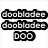 Pixelated text and character art in a with repeated 'dooblaee' and 'DOO' text elements, a red 'DOOOO!' banner, and a cartoon figure in red shorts