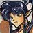 Pixelated anime-style character with dark blue hair and light skin, wearing a white collar and brown garment, next to text reading 'Anime IM' and 'com' on black background.