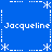 Blue background with white pixelated text "Jacqueline" repeated four times, surrounded by white asterisk and dashed-line border elements.