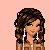 Pixel art contact sheet showing multiple frames of a female character named Rebecca in various poses and outfits against a peach background with repeated text.