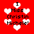 Red background with white heart shapes and black text reading "I Miss Christin Michele!" in pixelated font, arranged in a pattern