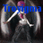 A character with purple hair and white clothing stands with arms outstretched against a dark background, with blue text above and below.