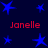 Dark blue background with scattered blue stars and repeated red text 'Janelle' in pixelated font.