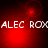 Red-toned pixelated animation with repeated text 'ALEC ROX' and shifting circular light effects across four