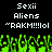 Pixelated green alien figures with raised arms appear below text reading "Sexii Aliens" and "RAKM!!!lol" on a black background.
