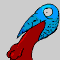 A static image shows a of identical cartoon birds with blue heads and red bodies, overlaid with bold text phrases like "WTF" and "THAT'S WHY WE EAT TURKEYS UGLY!"