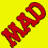 Two side-by-side frames of a pixelated animated icon showing red text on yellow background with slight rotation between frames.