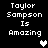 Pixelated text reads "Taylor Sampson Is Amazing" with a white heart on the left and a gray heart on the right, both hearts changing from white to gray across observations.