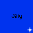 Blue background with repeated 'Jilly' text and changing white pixel patterns including crosses, dots, and lines.