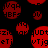 Red circular icons with black text on a black background, some displaying partial or full alphanumeric strings.