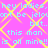 Pixelated text repeats across a bright pink background with yellow diamond-shaped lines
