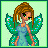A 6-frame animated contact sheet of a pixel-art fairy character with green wings and light blue dress, showing subtle pose changes across frames.