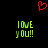 Red pixelated heart above two identical green text blocks reading 'I LOVE YOU!!' on black background.