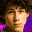 A pixelated image of a person with curly brown hair against a purple background, featuring pink text reading "Emily + Nick Jonas" on the right side.