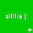 Green background with repeated 'alllie (' text and changing symbols below each instance across three