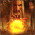 A pixelated figure with long hair and a beard holds a glowing orb, with a smaller figure behind them in a dimly lit setting.