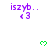 Purple 'iszyb..' text with '<3' beneath it, green heart symbols appear in a pattern across the image over time