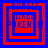 Four red and blue pixelated square frames with text labels, each containing a central blue rectangle showing "13" in red digits.