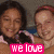 A four- of pixelated images showing people with overlaid text, including "we love" and names like "nick jonas" and "joe jonas."