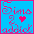 Pixelated icon with blue background and pink border displaying 'Sima 2 ❤️ addict' text in stylized font.