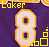 three and three shows a purple jersey with the number 8, yellow text reading 'Laker For Life', and small colored squares changing positions