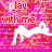 Animated pink background with repeated white silhouette of a person in a bent pose, text 'play with me' above each figure.