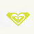 A yellow pixelated heart-shaped icon with layered outlines and a central geometric pattern, next to stylized text reading "ROXY" above "babe".