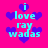 Pixelated cyan text 'i love ray wadas' on bright pink background with purple hearts, two identical static frames shown side-by-side.