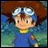 A pixelated anime-style character with brown hair and goggles on head, wearing blue shirt over yellow collar, next to "Anime IM" text logo on black background.