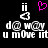 Pixelated black background with white and pink text elements, including 'ii', '@' symbols, 'd w u m ove int', a heart symbol, and two mirrored sections of the same layout.