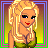 Animated contact sheet of a pixel-art character with blonde hair and green top, showing facial expressions, body parts, and text phrases across 10 frames.