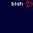 Dark blue background with white text 'blah' on left and right, red pixelated heart symbol in center.